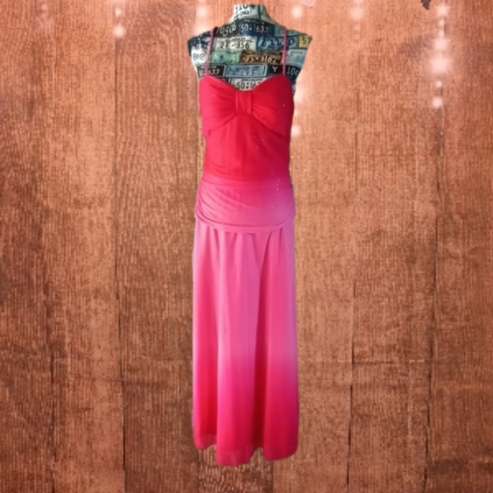 Betsy & Adam Pink ombre sparkling floor length dress size 12